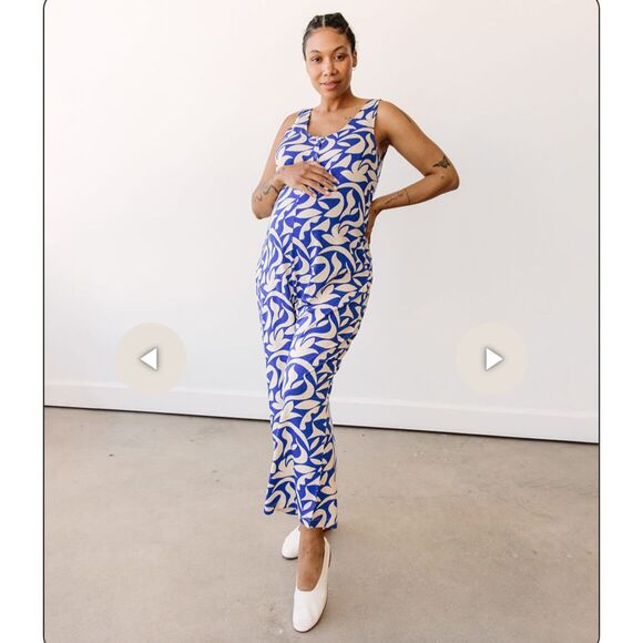 Storq Womens Blue White Jumpsuit Sz 1/XS Maternity Pregnancy Comfortable Stretch - Picture 1 of 10